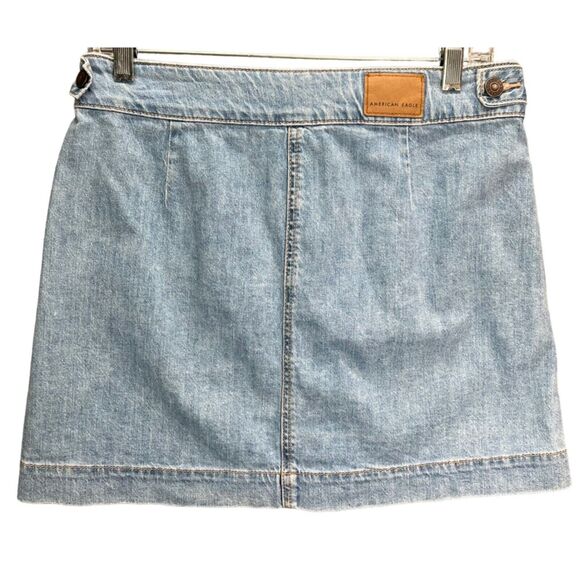 American Eagle Jean Skirt Womens 4 Blue Denim Super High Rise A-Line Button NEW - Picture 6 of 16